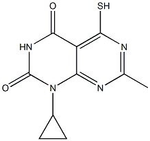 1-cyclopropyl-5-mercapto-7-methylpyrimido[4,5-d]pyrimidine-2,4(1H,3H)-dione Struktur