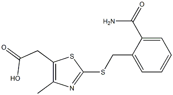 2-(2-{[(2-carbamoylphenyl)methyl]sulfanyl}-4-methyl-1,3-thiazol-5-yl)acetic acid Struktur