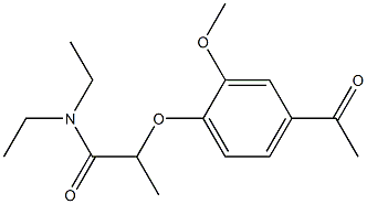 2-(4-acetyl-2-methoxyphenoxy)-N,N-diethylpropanamide Struktur