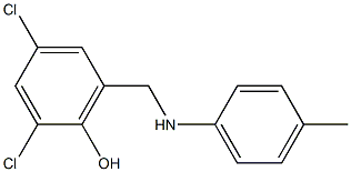 2,4-dichloro-6-{[(4-methylphenyl)amino]methyl}phenol Struktur