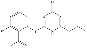 2-[(2-acetyl-3-fluorophenyl)sulfanyl]-6-propyl-1,4-dihydropyrimidin-4-one Struktur