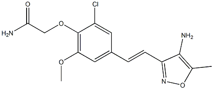 2-{4-[(E)-2-(4-amino-5-methylisoxazol-3-yl)vinyl]-2-chloro-6-methoxyphenoxy}acetamide Struktur