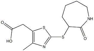 2-{4-methyl-2-[(2-oxoazepan-3-yl)sulfanyl]-1,3-thiazol-5-yl}acetic acid Struktur