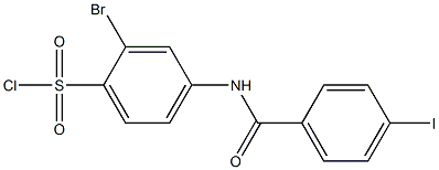 2-bromo-4-[(4-iodobenzene)amido]benzene-1-sulfonyl chloride Struktur