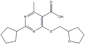 2-cyclopentyl-4-methyl-6-[(tetrahydrofuran-2-ylmethyl)thio]pyrimidine-5-carboxylic acid Struktur