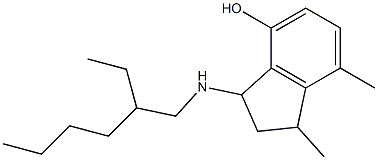 3-[(2-ethylhexyl)amino]-1,7-dimethyl-2,3-dihydro-1H-inden-4-ol Struktur