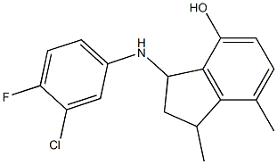 3-[(3-chloro-4-fluorophenyl)amino]-1,7-dimethyl-2,3-dihydro-1H-inden-4-ol Struktur