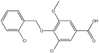 3-chloro-4-[(2-chlorophenyl)methoxy]-5-methoxybenzoic acid Struktur