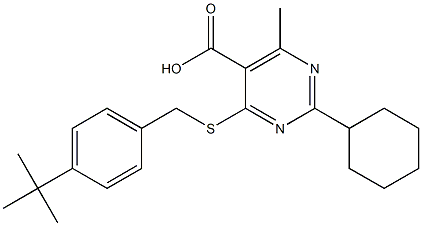 4-(4-tert-Butyl-benzylsulfanyl)-2-cyclohexyl-6-methyl-pyrimidine-5-carboxylic acid Struktur