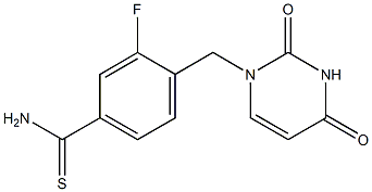 4-[(2,4-dioxo-1,2,3,4-tetrahydropyrimidin-1-yl)methyl]-3-fluorobenzene-1-carbothioamide Struktur