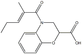 4-[(2E)-2-methylpent-2-enoyl]-3,4-dihydro-2H-1,4-benzoxazine-2-carboxylic acid Struktur