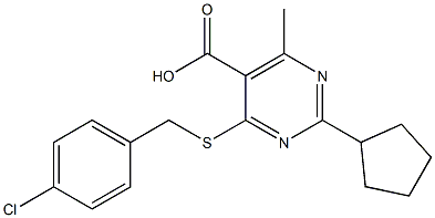 4-[(4-chlorobenzyl)thio]-2-cyclopentyl-6-methylpyrimidine-5-carboxylic acid Struktur