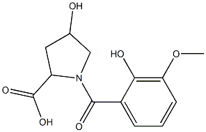 4-hydroxy-1-(2-hydroxy-3-methoxybenzoyl)pyrrolidine-2-carboxylic acid Struktur