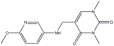 5-{[(6-methoxypyridin-3-yl)amino]methyl}-1,3-dimethyl-1,2,3,4-tetrahydropyrimidine-2,4-dione Struktur