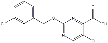 5-chloro-2-[(3-chlorobenzyl)thio]pyrimidine-4-carboxylic acid Struktur