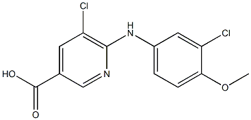 5-chloro-6-[(3-chloro-4-methoxyphenyl)amino]pyridine-3-carboxylic acid Struktur