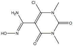 6-chloro-N'-hydroxy-1,3-dimethyl-2,4-dioxo-1,2,3,4-tetrahydropyrimidine-5-carboximidamide Struktur