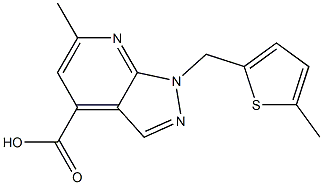 6-methyl-1-[(5-methylthien-2-yl)methyl]-1H-pyrazolo[3,4-b]pyridine-4-carboxylic acid Struktur