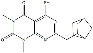 7-(bicyclo[2.2.1]hept-2-ylmethyl)-5-mercapto-1,3-dimethylpyrimido[4,5-d]pyrimidine-2,4(1H,3H)-dione Struktur