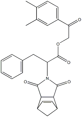 2-(3,4-dimethylphenyl)-2-oxoethyl 2-(3,5-dioxo-4-azatricyclo[5.2.1.0~2,6~]dec-8-en-4-yl)-3-phenylpropanoate Struktur