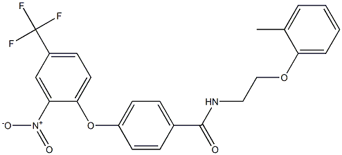 4-[2-nitro-4-(trifluoromethyl)phenoxy]-N-[2-(2-methylphenoxy)ethyl]benzamide Struktur