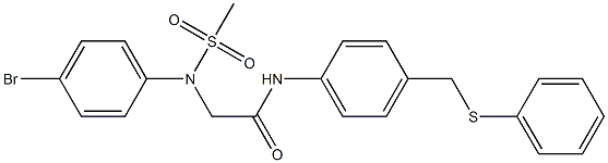 2-[4-bromo(methylsulfonyl)anilino]-N-{4-[(phenylsulfanyl)methyl]phenyl}acetamide Struktur