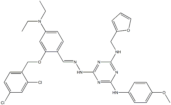 2-[(2,4-dichlorobenzyl)oxy]-4-(diethylamino)benzaldehyde [4-[(2-furylmethyl)amino]-6-(4-methoxyanilino)-1,3,5-triazin-2-yl]hydrazone Struktur