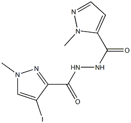 4-iodo-1-methyl-N'-[(1-methyl-1H-pyrazol-5-yl)carbonyl]-1H-pyrazole-3-carbohydrazide Struktur