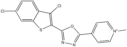 4-[5-(3,6-dichloro-1-benzothien-2-yl)-1,3,4-oxadiazol-2-yl]-1-methylpyridinium Struktur