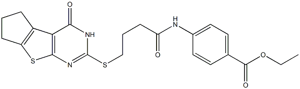 ethyl 4-({4-[(4-oxo-3,5,6,7-tetrahydro-4H-cyclopenta[4,5]thieno[2,3-d]pyrimidin-2-yl)sulfanyl]butanoyl}amino)benzoate Struktur