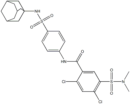 N-{4-[(1-adamantylamino)sulfonyl]phenyl}-2,4-dichloro-5-[(dimethylamino)sulfonyl]benzamide Struktur