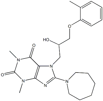 8-(1-azepanyl)-7-[2-hydroxy-3-(2-methylphenoxy)propyl]-1,3-dimethyl-3,7-dihydro-1H-purine-2,6-dione Struktur