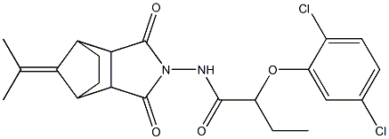 2-(2,5-dichlorophenoxy)-N-[10-(1-methylethylidene)-3,5-dioxo-4-azatricyclo[5.2.1.0~2,6~]dec-4-yl]butanamide Struktur