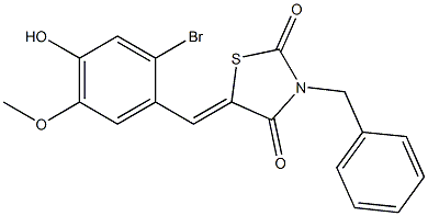 3-benzyl-5-(2-bromo-4-hydroxy-5-methoxybenzylidene)-1,3-thiazolidine-2,4-dione Struktur