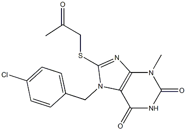 7-[(4-chlorophenyl)methyl]-3-methyl-8-[(2-oxopropyl)sulfanyl]-3,7-dihydro-1H-purine-2,6-dione Struktur