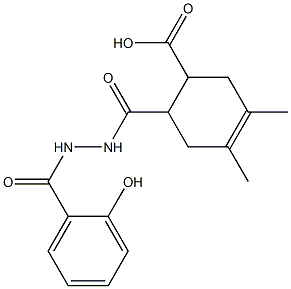 6-{[2-(2-hydroxybenzoyl)hydrazino]carbonyl}-3,4-dimethyl-3-cyclohexene-1-carboxylic acid Struktur