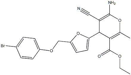 ethyl 6-amino-4-{5-[(4-bromophenoxy)methyl]-2-furyl}-5-cyano-2-methyl-4H-pyran-3-carboxylate Struktur