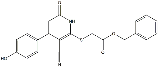 benzyl {[3-cyano-4-(4-hydroxyphenyl)-6-oxo-1,4,5,6-tetrahydro-2-pyridinyl]sulfanyl}acetate Struktur