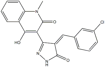 3-[4-(3-chlorobenzylidene)-5-oxo-4,5-dihydro-1H-pyrazol-3-yl]-4-hydroxy-1-methyl-2(1H)-quinolinone Struktur