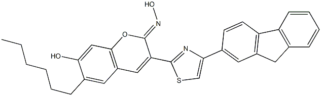 3-[4-(9H-fluoren-2-yl)-1,3-thiazol-2-yl]-6-hexyl-7-hydroxy-2H-chromen-2-one oxime Struktur