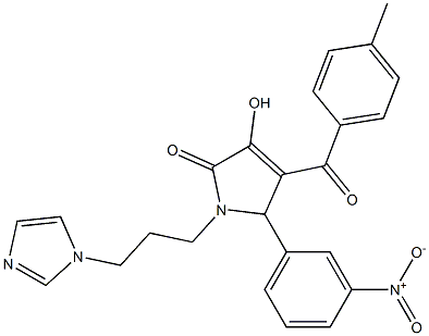 3-hydroxy-5-{3-nitrophenyl}-1-[3-(1H-imidazol-1-yl)propyl]-4-(4-methylbenzoyl)-1,5-dihydro-2H-pyrrol-2-one Struktur