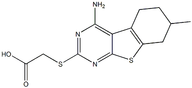 [(4-amino-7-methyl-5,6,7,8-tetrahydro[1]benzothieno[2,3-d]pyrimidin-2-yl)sulfanyl]acetic acid Struktur