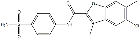 N-[4-(aminosulfonyl)phenyl]-5-chloro-3,6-dimethyl-1-benzofuran-2-carboxamide Struktur