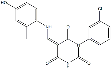 1-(3-chlorophenyl)-5-[(4-hydroxy-2-methylanilino)methylene]-2,4,6(1H,3H,5H)-pyrimidinetrione Struktur