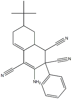 3-amino-7-tert-butyl-2-phenyl-1,2,6,7,8,8a-hexahydro-1,2,4-naphthalenetricarbonitrile Struktur