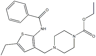 ethyl 4-{[2-(benzoylamino)-5-ethyl-3-thienyl]methyl}-1-piperazinecarboxylate Struktur