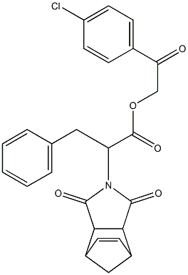 2-(4-chlorophenyl)-2-oxoethyl 2-(3,5-dioxo-4-azatricyclo[5.2.1.0~2,6~]dec-8-en-4-yl)-3-phenylpropanoate Struktur