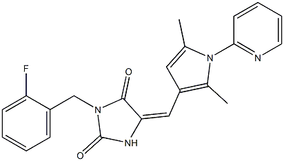 5-{[2,5-dimethyl-1-(2-pyridinyl)-1H-pyrrol-3-yl]methylene}-3-(2-fluorobenzyl)-2,4-imidazolidinedione Struktur