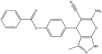 4-(6-amino-5-cyano-3-methyl-1,4-dihydropyrano[2,3-c]pyrazol-4-yl)phenyl benzoate Struktur