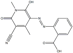 2-[(5-cyano-2-hydroxy-1,4-dimethyl-6-oxo-1,6-dihydro-3-pyridinyl)diazenyl]benzoic acid Struktur